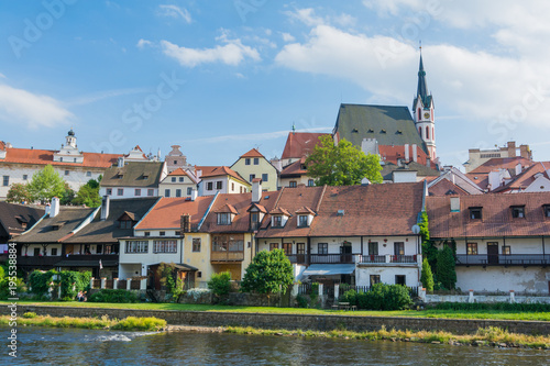 Vltava river and the Latran medieval buildings in the Cesky Krumlov, UNESCO world heritage site