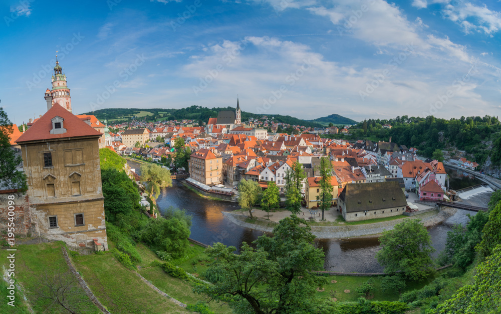 Panoramic view over Cesky Krumlov town in beautiful Summer town