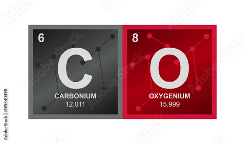 Vector symbol of carbon monoxide
 which consists of carbon and oxygen on the background from connected molecules