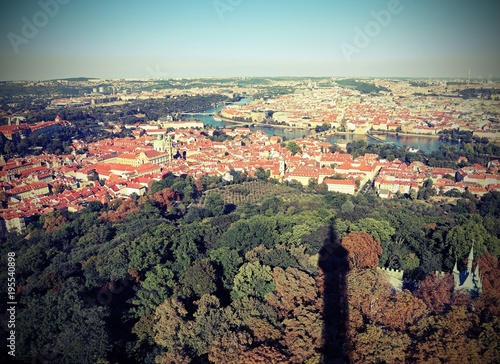 Prague City in Czech Republic in Europe and shadow of an high tower