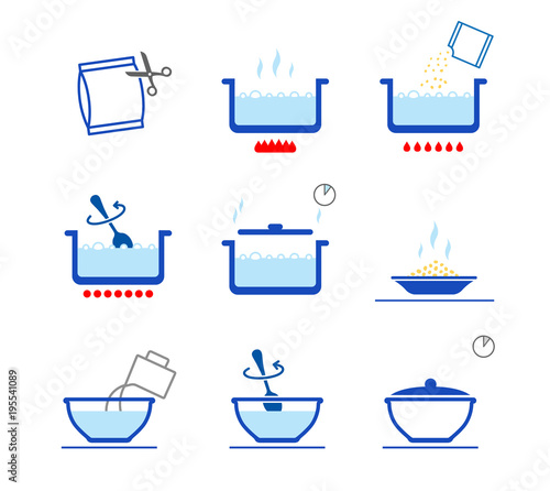 Set of cooking instruction. Vector elements on a white background. Ready for your design.