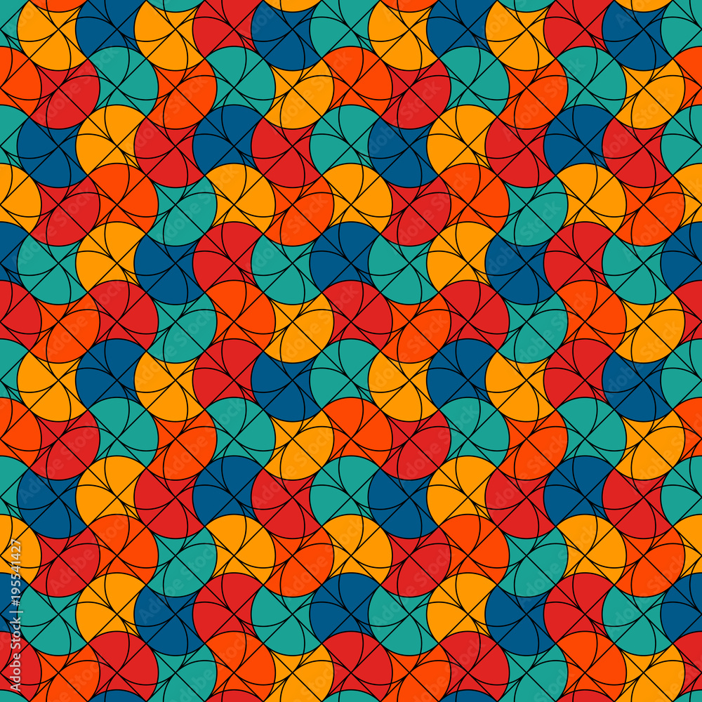 Bright modern print with geometric shapes. Hand fan motif. Colorful seamless pattern. Creative stained glass mosaic. Bright modern print with geometric shapes. Hand fan motif. Colorful seamless pattern. Creative stained glass mosaic.