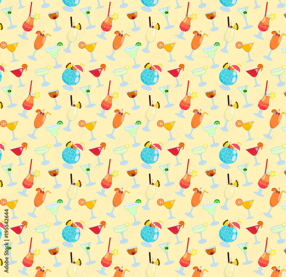 Seamless pattern of cocktails fresh juice drink alcohol vector illustration Seamless pattern of cocktails fresh juice drink alcohol vector illustration
