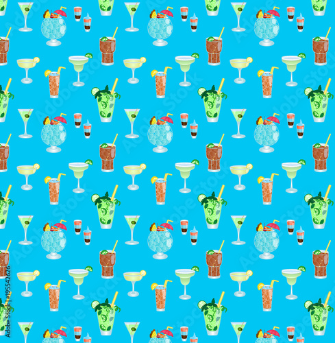 Fototapeta Naklejka Na Ścianę i Meble -  Seamless pattern of cocktails fresh juice drink alcohol vector illustration