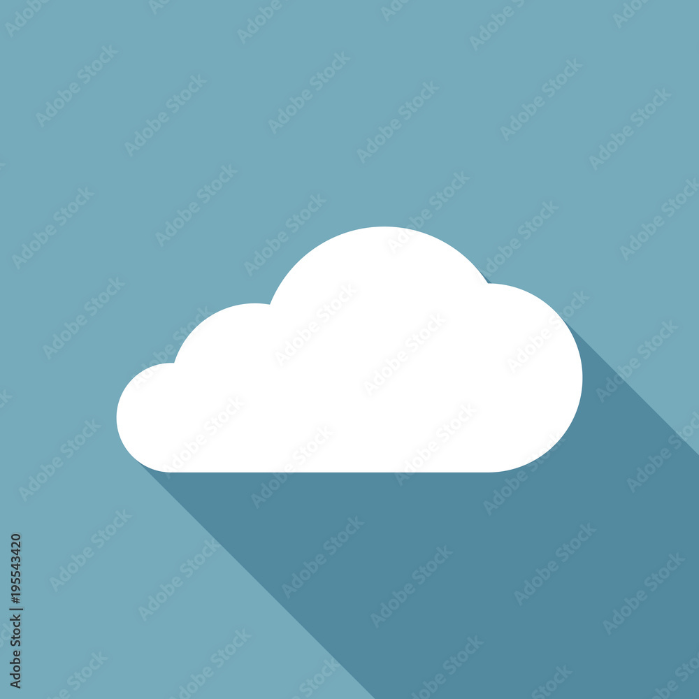 cloud icon. White flat icon with long shadow on background cloud icon. White flat icon with long shadow on background