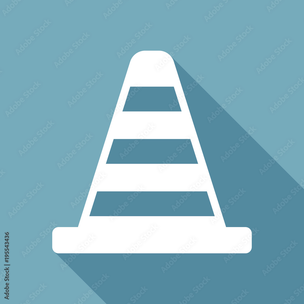Cone Icon. White flat icon with long shadow on background Cone Icon. White flat icon with long shadow on background