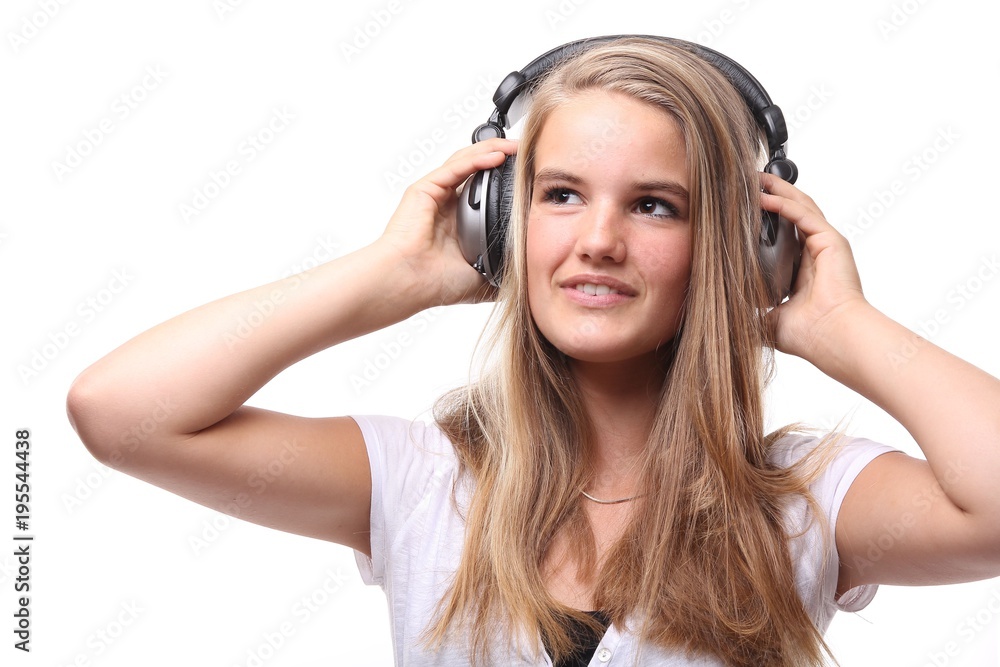 Naklejka premium Caucasian woman with a headphone