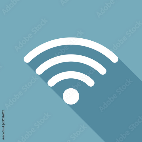 wi-fi icon. White flat icon with long shadow on background