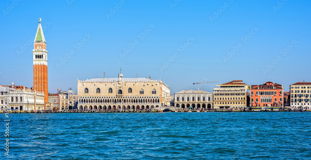 Daylight view from boat to Riva degli Schiavoni waterfront