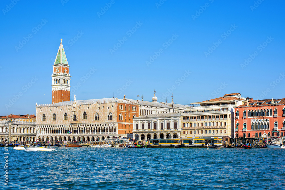 Daylight view from boat to Riva degli Schiavoni waterfront
