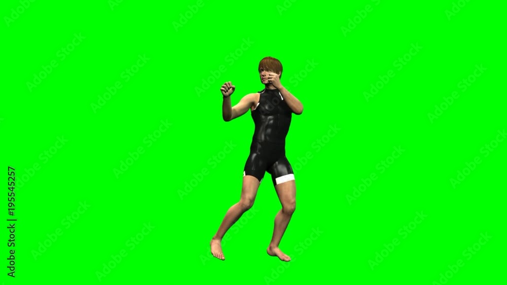 Rendering al rallentatore su sfondo chroma key di un giovane uomo bianco che si allena alle arti marziali Rendering al rallentatore su sfondo chroma key di un giovane uomo bianco che si allena alle arti marziali