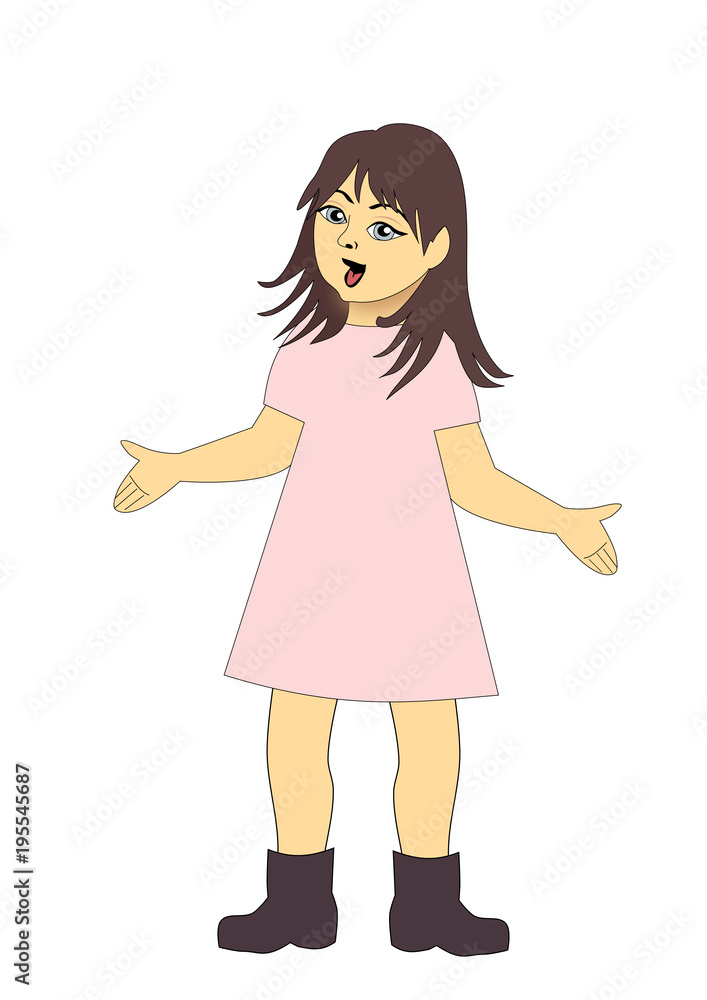 A happy little girl, in a pink dress, drawn over a white background.
A happy little girl, in a pink dress, drawn over a white background.