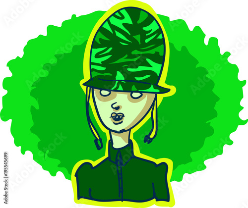 military soldier figure with camouflaged helmet cartoon style