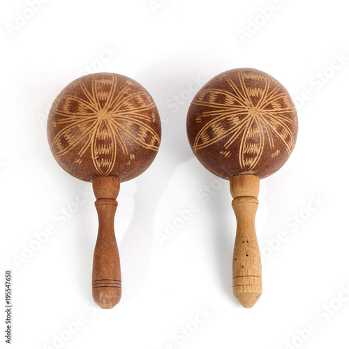 Cuban maracas. Traditional musical instrument made of natural materials