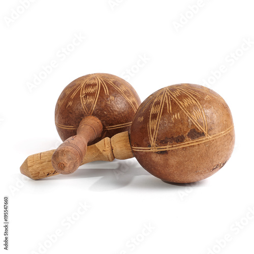 Cuban maracas. Traditional musical instrument made of natural materials
