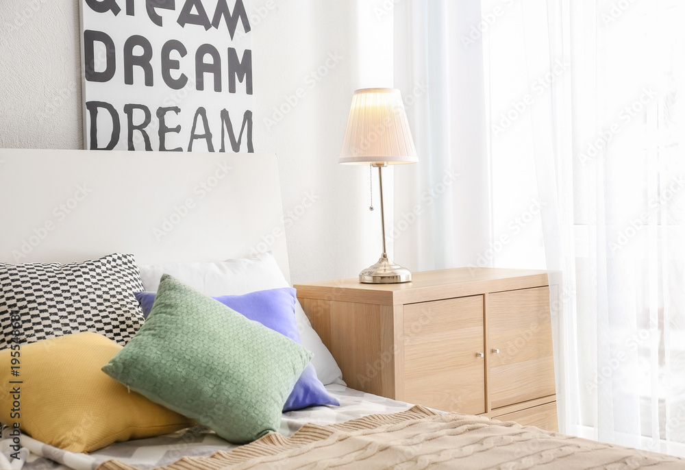 Bedroom interior with elegant table lamp Stock Photo | Adobe Stock