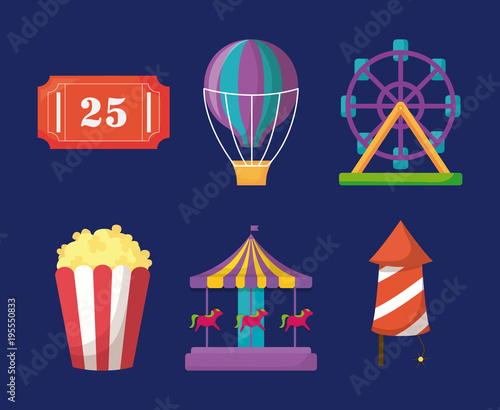 Icon set of carnival circus design over blue background, colorful design vector illustration