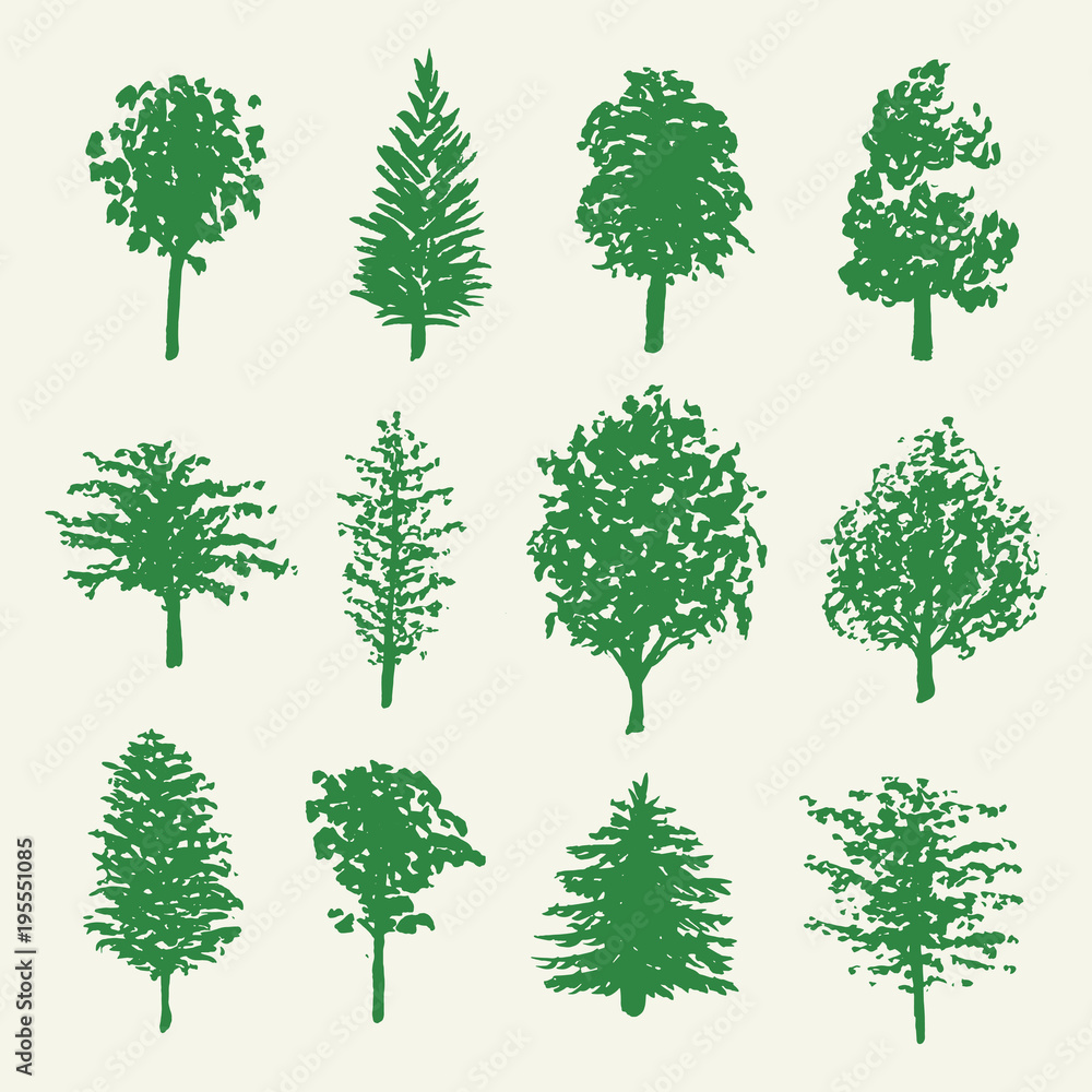 Fototapeta premium Forest trees silhouettes set