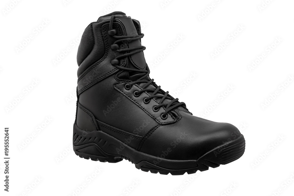 Black military leather boot isolated on white Black military leather boot isolated on white