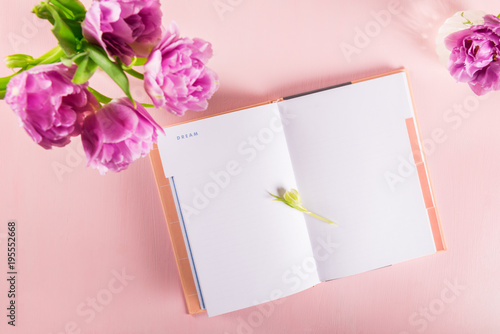 Wallpaper Mural Open Notebook for writing Dreams and Ideas with flowers nearby Torontodigital.ca