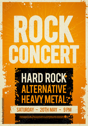 Vector illustration rock concert retro poster design template on old paper texture