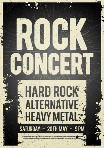 Vector illustration rock concert retro poster design template on old paper texture