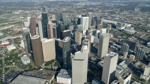 Aerial view of downtown Houston on a sunny day