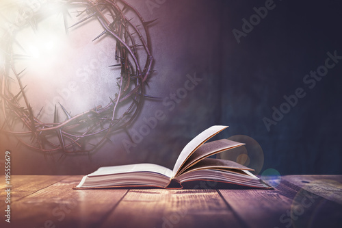Bible with a light coming f...