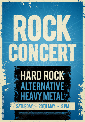Vector illustration rock concert retro poster design template on old paper texture