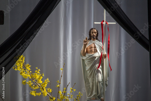 The traditional figure of Christ's resurrection symbolizes life's victory over death. It can be seen every year in Catholic churches. This is located in Liepaja Sv. Dominican Church. photo