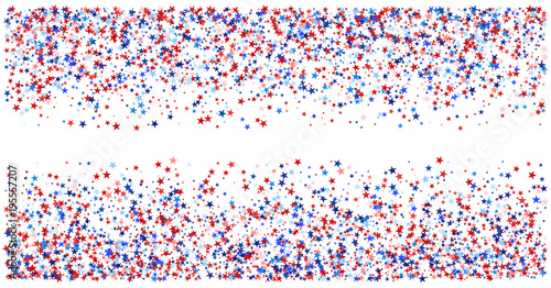 USA, UK, Australia State Symbols and Flag Coloured Star Confetti. 4th of July, Independence, Labor Day, Memorial Day Patriotic Pattern. American Flag, Impeach Red, Blue, White Stars Confetti Pattern