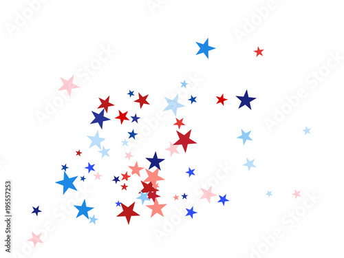 American Patriotic Deign, Vector Blue, Red, White Stars Confetti. Labor, Independence, Memorial Day, 4th of July Election Frame. American Patriotic Design, UK, Australia Freedom Falling Stars Texture.