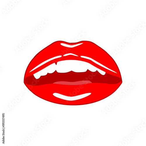 Woman's open mouth with sexy red lips. Vector Illustration