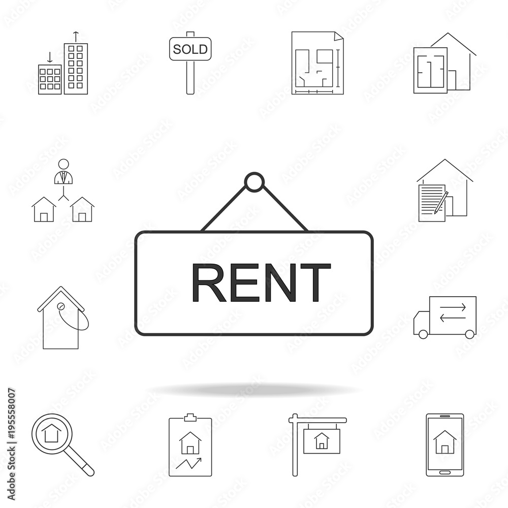 Rent sign line icon. Set of sale real estate element icons. Premium quality graphic design. Signs, outline symbols collection icon for websites, web design, mobile app