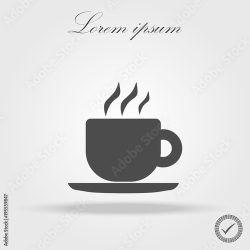 Coffee cup vector flat icon. Tea cup. Brown coffee cup sign on milk background.