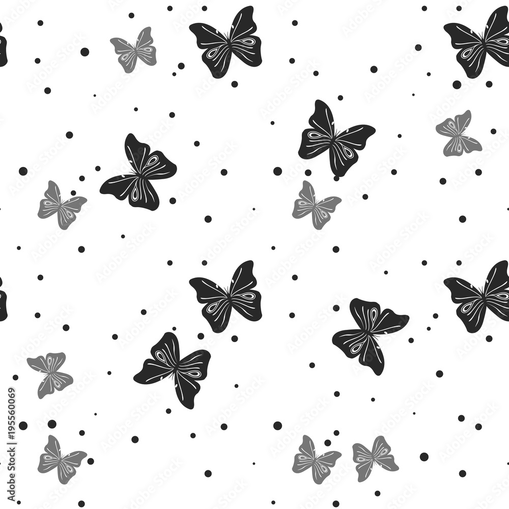 Vector seamless pattern with butterflies. Stylish graphic texture. Monochrome repeating print Vector seamless pattern with butterflies. Stylish graphic texture. Monochrome repeating print