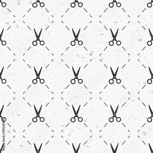Scissors pattern seamless in simple style vector illustration. Barbershop and beauty salon background. Hairdresser black scissors on white background