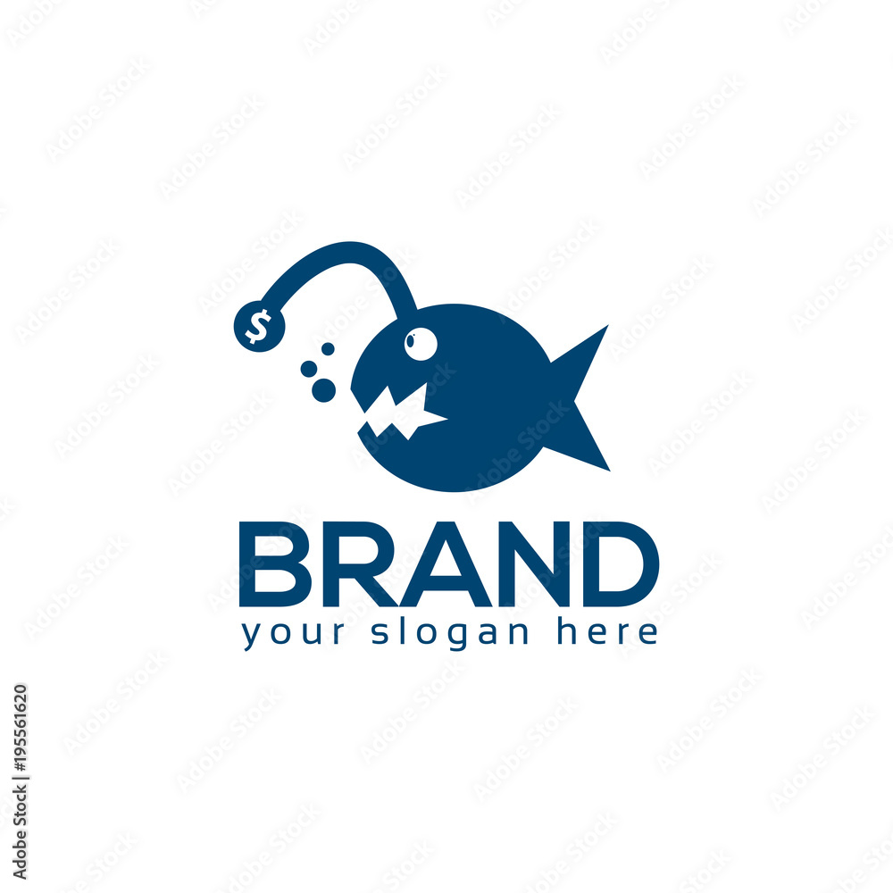 Obraz premium Blue Piranha logo. Flat logo design. Illustration chasing the dollar or wealth