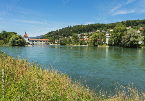 The Aare river in Switzerland, view from the town of Aarau in summertime