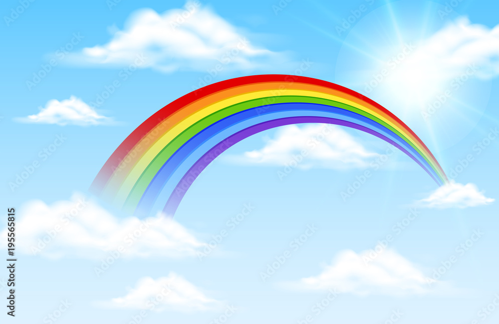 Colorful rainbow in blue sky