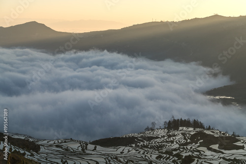 At Duoyishu Viewpoint with morning sky on background in Yuanyang, South of China.