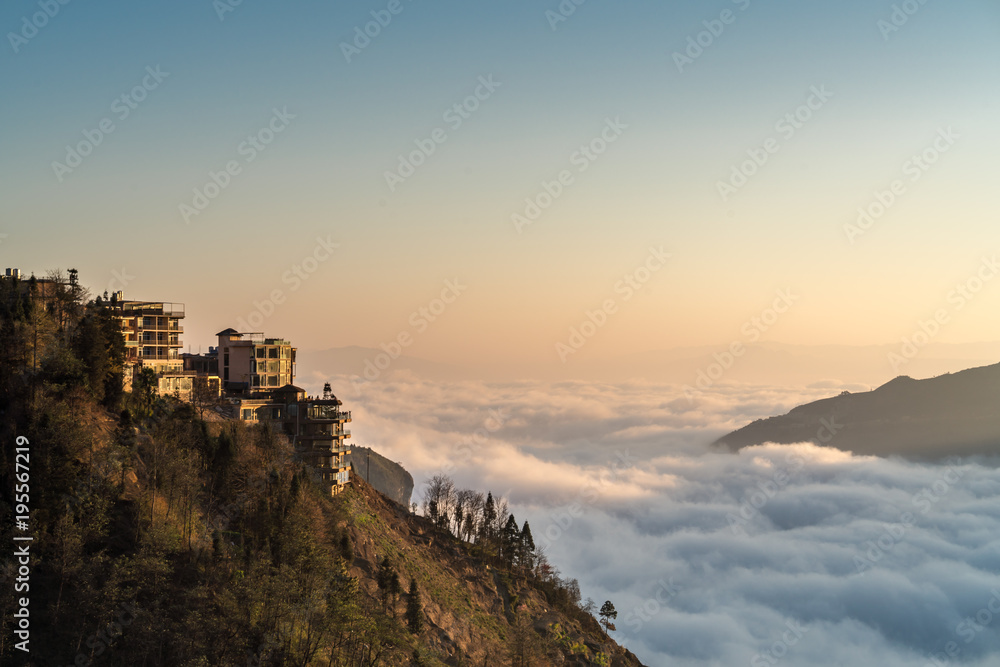 At Duoyishu Viewpoint with morning sky on background in Yuanyang, South of China.