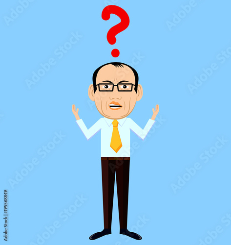 Caricature of bald man with question mark vector image