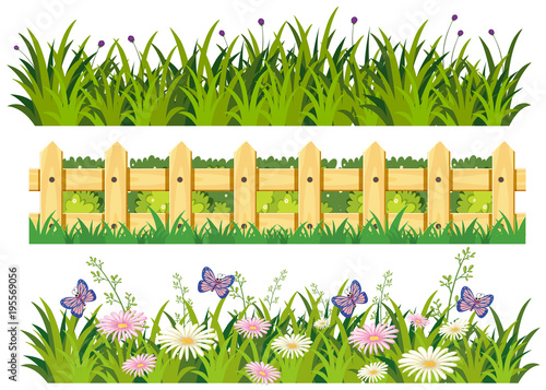 Grass and flowers in three patterns