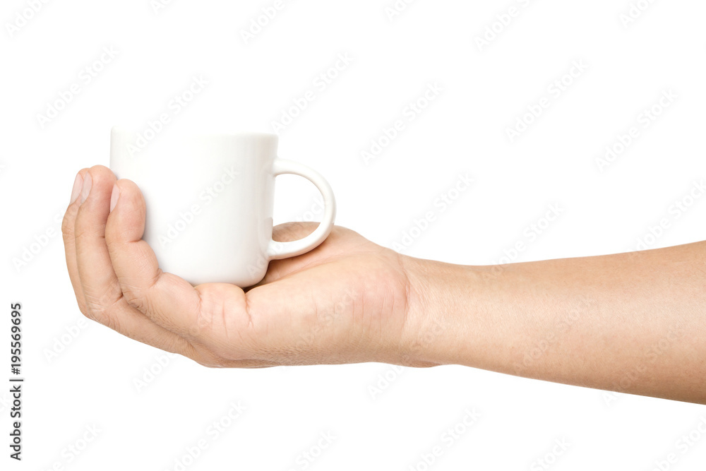 man hand holding white coffee cup man hand holding white coffee cup