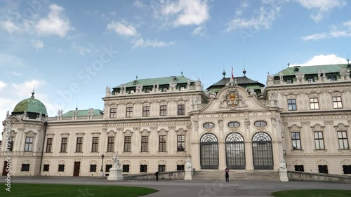 panning shot of the exterior of the south side of upper belvedere palace in vienna, austria
