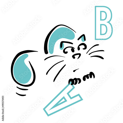 Cat plays with letters
