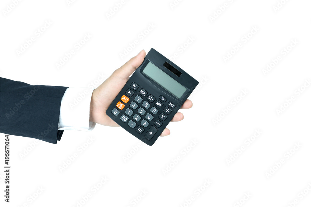 Hand of the businessman calculator isolated on white backgroundwith clipping path. Hand of the businessman calculator isolated on white backgroundwith clipping path.
