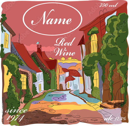 red wine label. European illustration