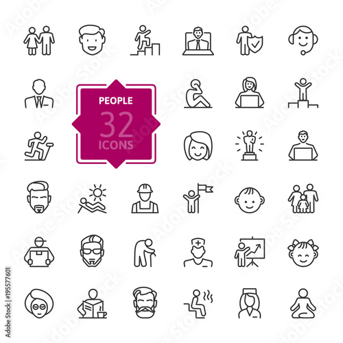 People - minimal thin line web icon set. Outline icons collection. Simple vector illustration.